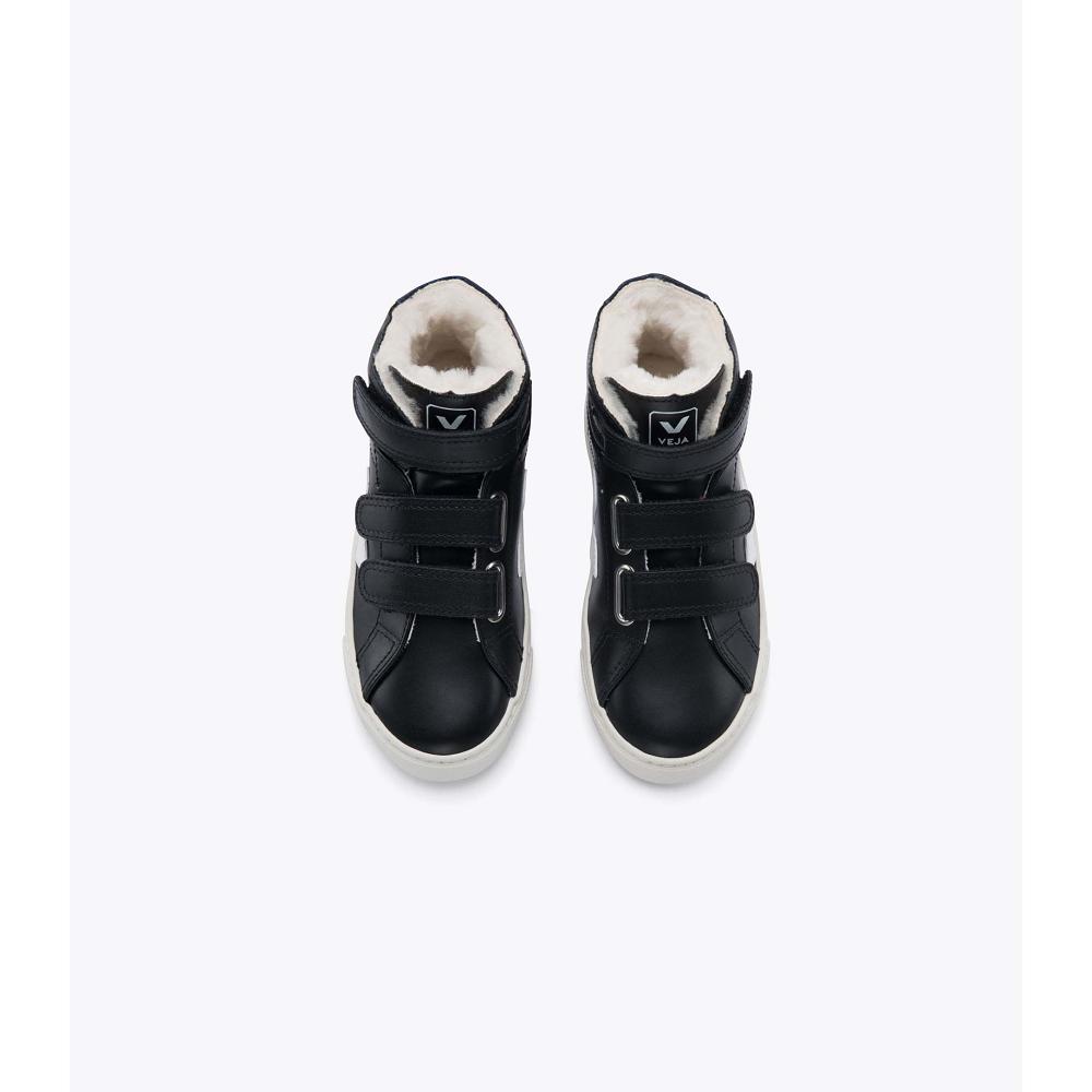 Kids' Veja ESPLAR MID FURED LEATHER Shoes Black | SG 757PJJ